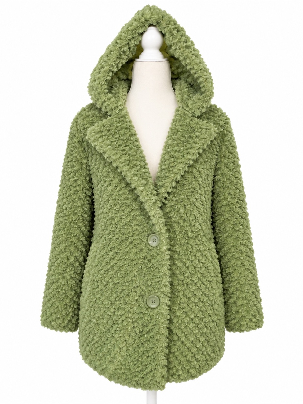Forever 21 Boutique Green Faux Fur Teddy Coat S Hooded Shaggy Y2K